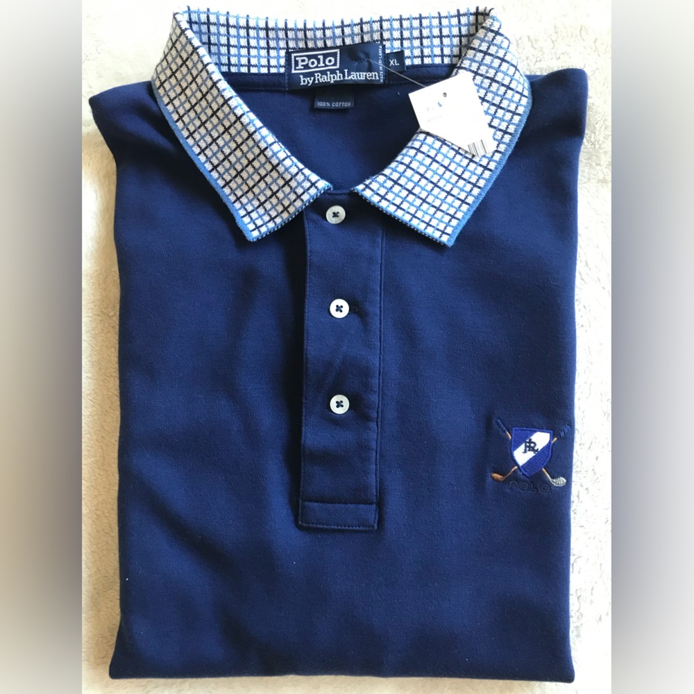 Polo Golf Ralph Lauren Hamptons Navy Polo with Tattersall Patterned Collar